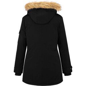 Women's Black Winter Plus Size Waterproof Thicken Puffer Coat With Faux Fur Hood
